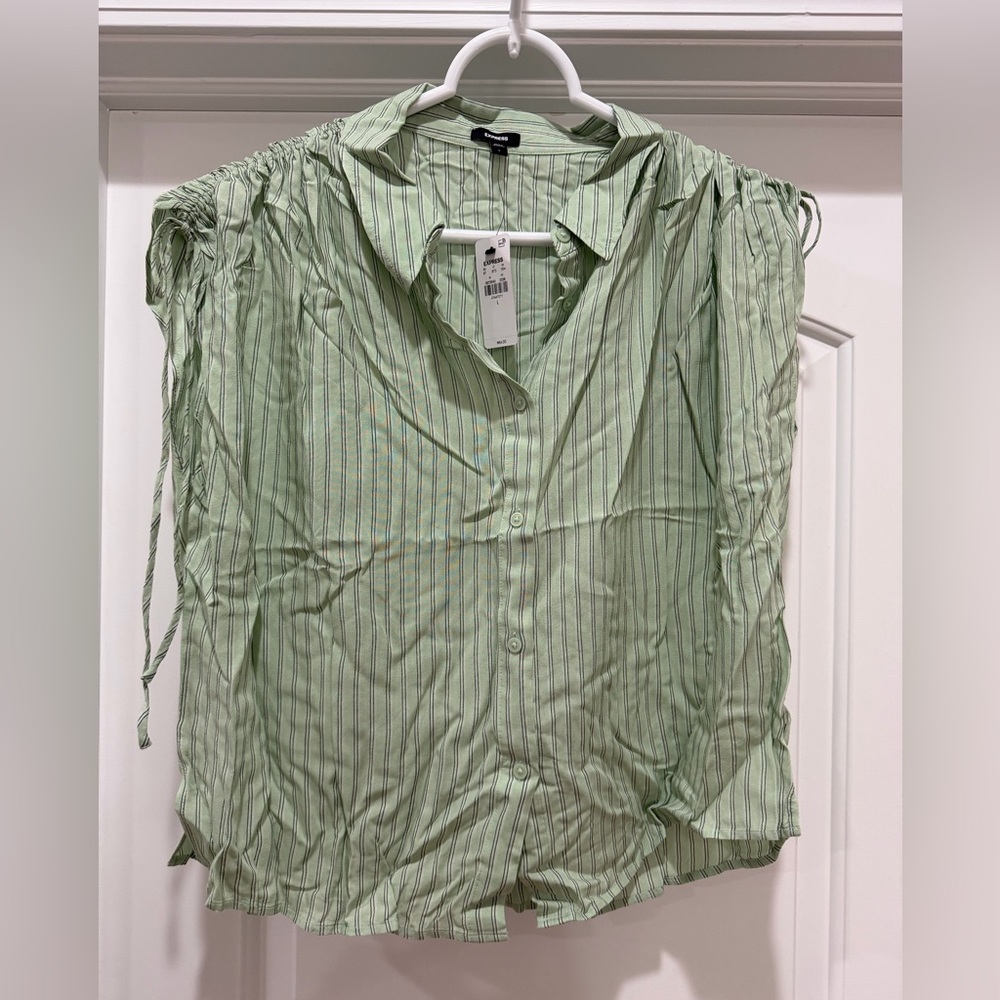Express Light Green Striped Button-Down Shirt NWT - image 1